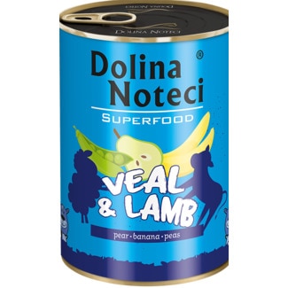 Alimento Húmido para Cão SuperFood Vitela e Cordeiro lata 400 g - Dolina Noteci