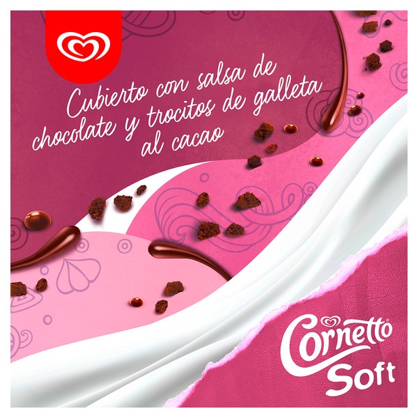 Soft cream flavour ice cream cone with chocolate sauce and chocolate biscuits 4-pack case 560 ml