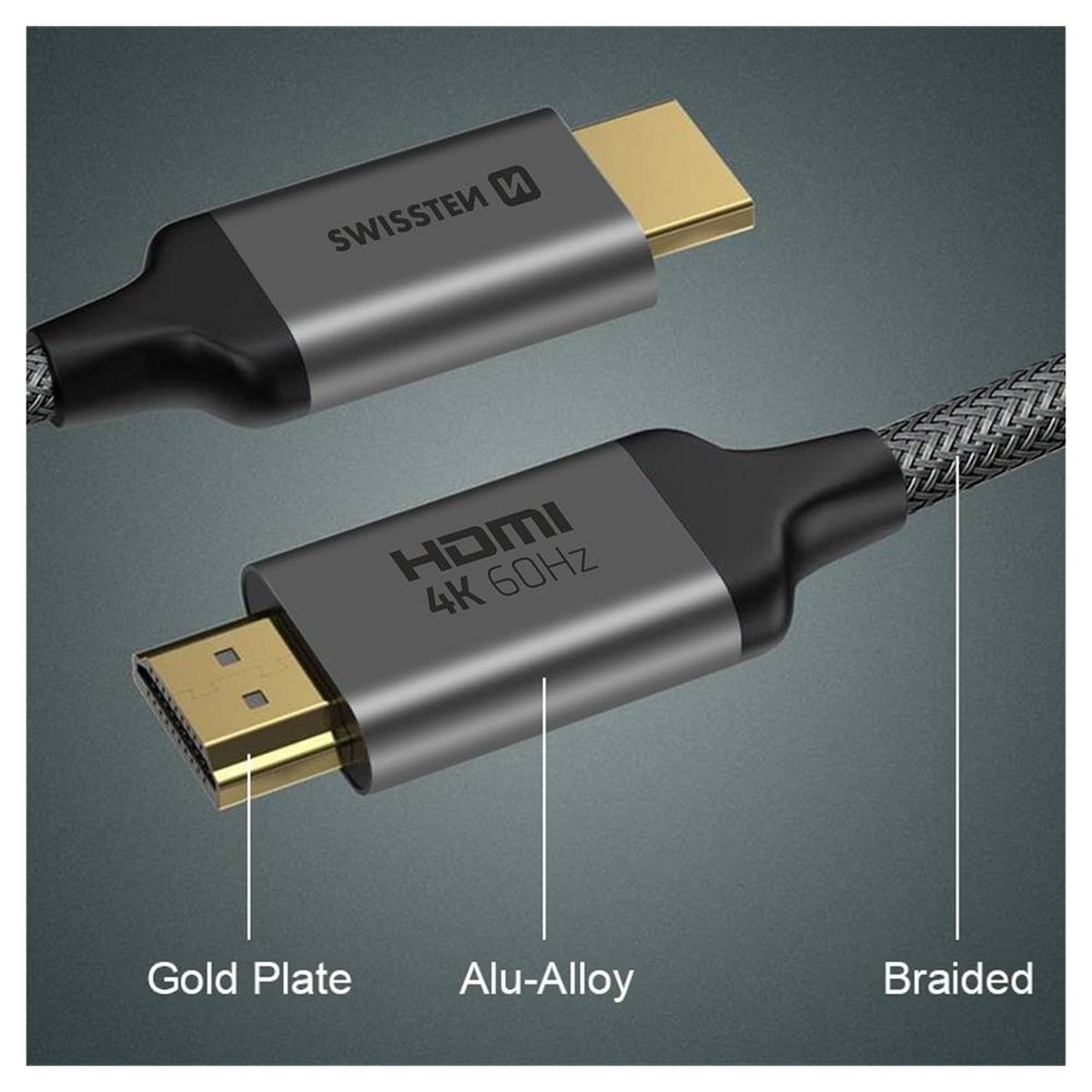 Cabo Swissten HDMI 2.0 Ultra HD 4K 60Hz 2m - Cinzento 2