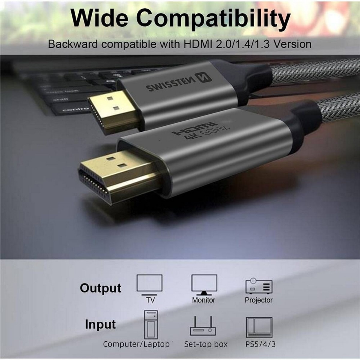 Cabo Swissten HDMI 2.0 Ultra HD 4K 60Hz 3m - Cinzento 4