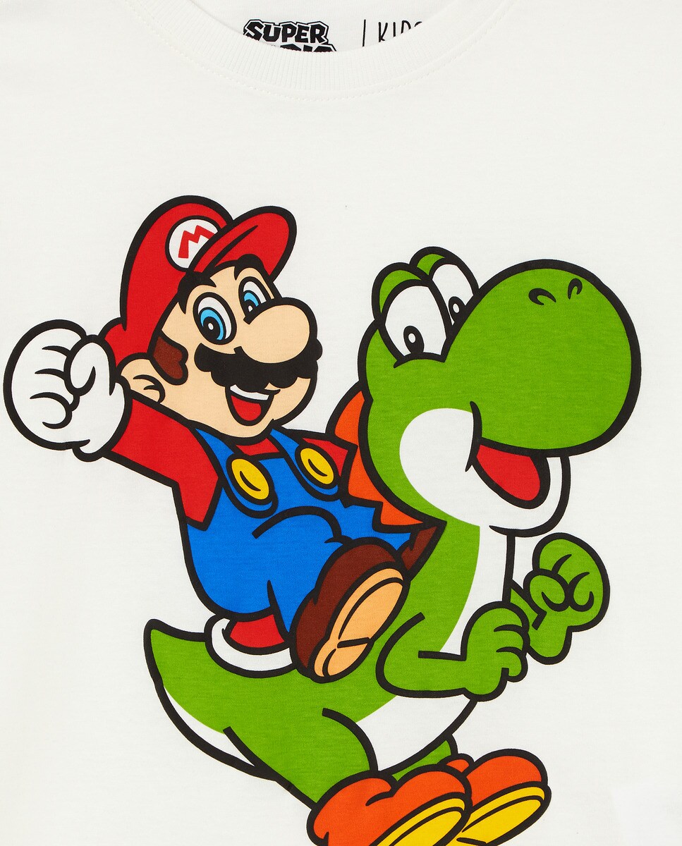 T-shirt com Manga Curta e Estampado Mario Bros Branco-5