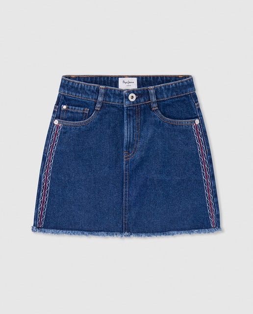 Imagen 0 de Falda denim con bordados laterales para niña