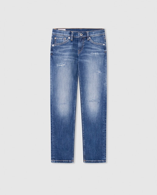 Imagen 0 de Pantalón denim slim fit de tiro medio con rotos para niño