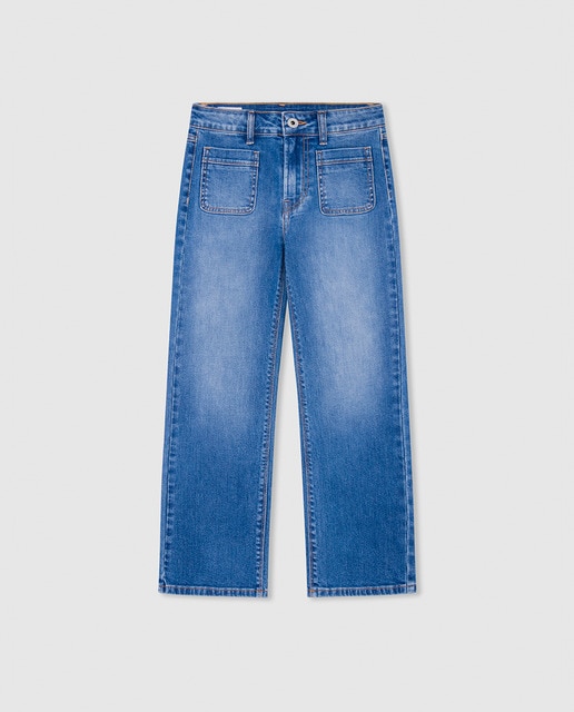 Imagen 0 de Denim flare con bolsillo parche para niña