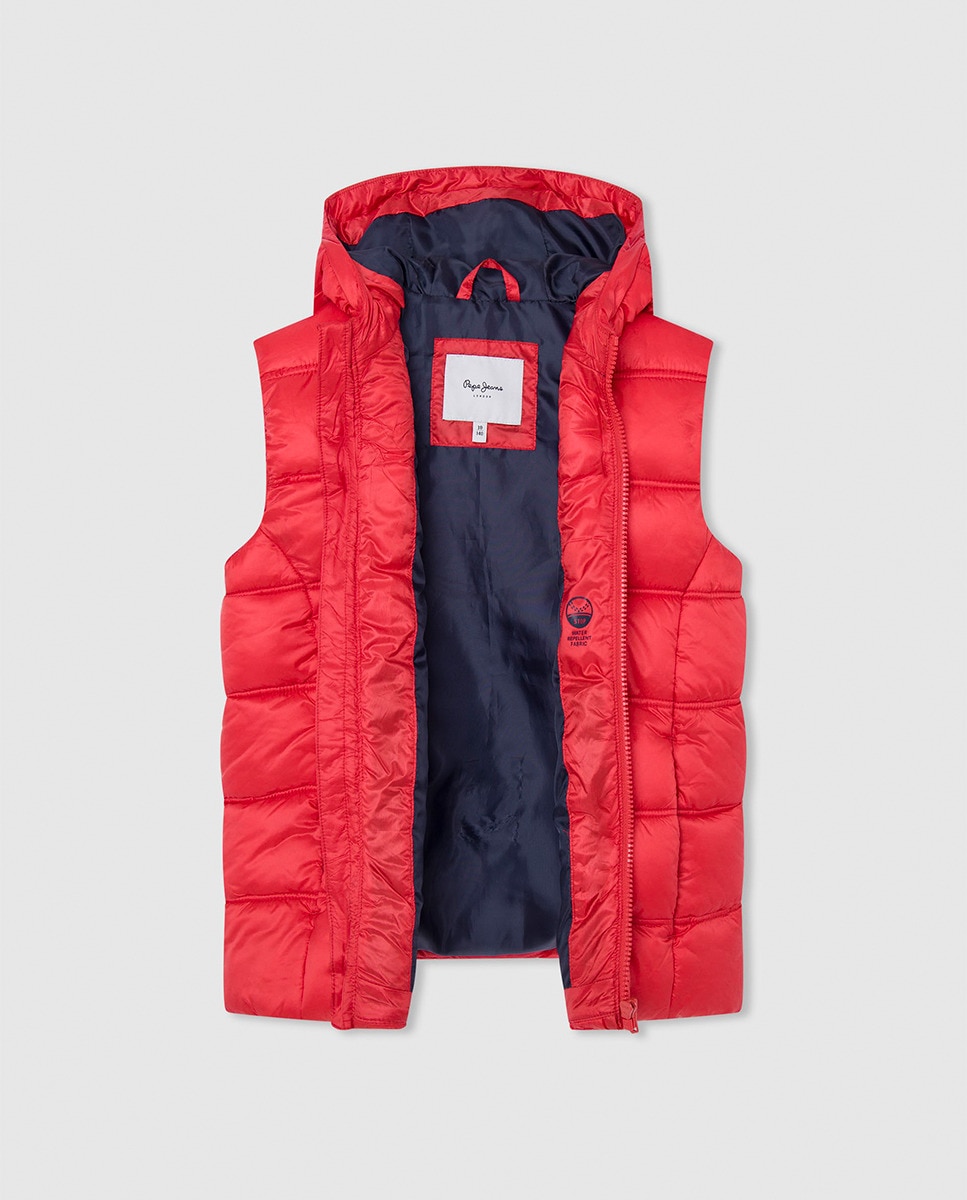 Colete Acolchoado com Capuz Vermelho-3