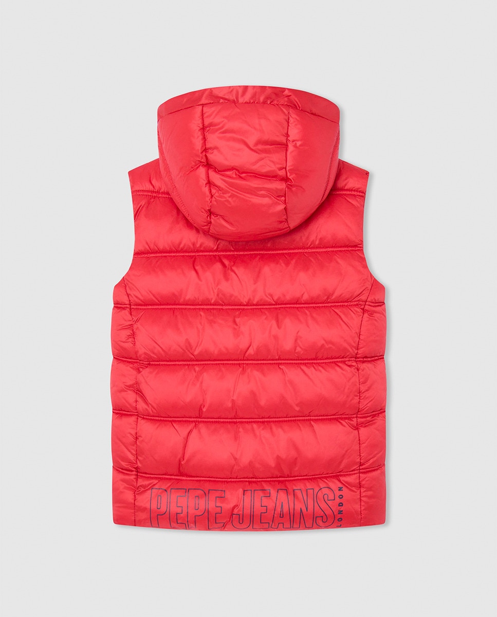 Colete Acolchoado com Capuz Vermelho-2
