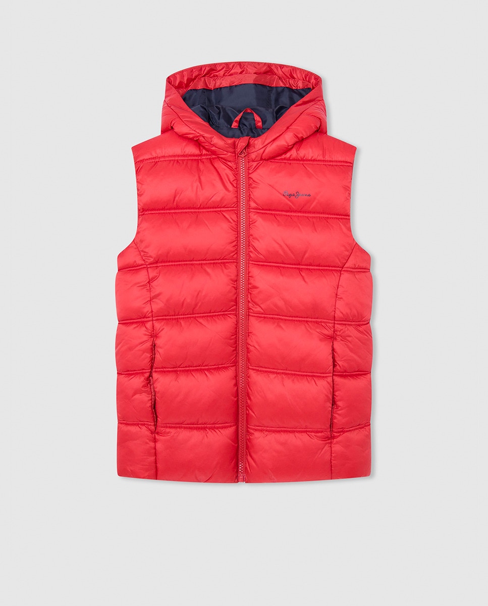 Colete Acolchoado com Capuz Vermelho-1