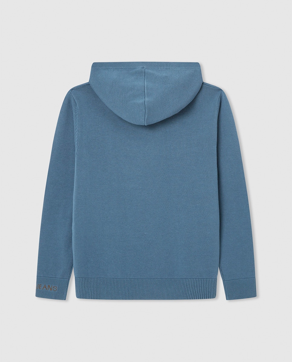 Camisola de Malha de Algodão com Capuz Azul-2