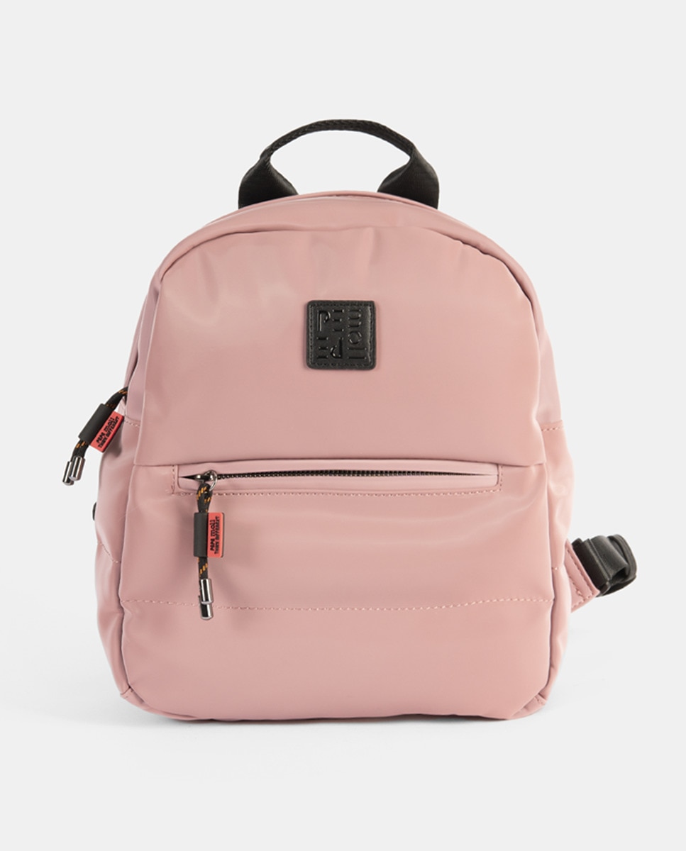 Mochila Bomber Agradável ao Toque com Fecho de Correr, Alças Ajustáveis, Dois Bolsos Exteriores com Fecho de Correr, um à Frente e Outro Atrás. Nude-1