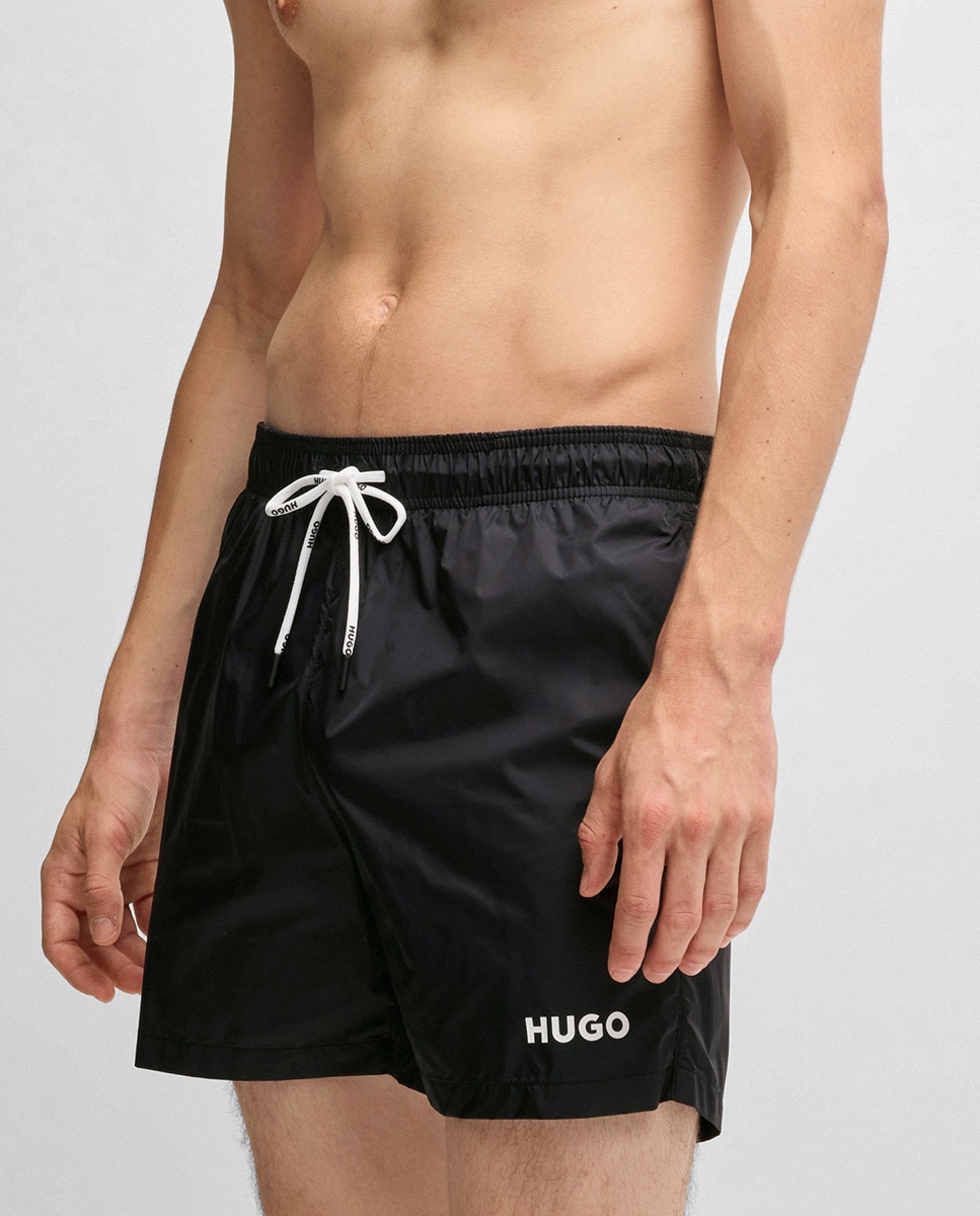 Calções de Banho Ultraligeiros de Secagem Rápida com Logótipo Estampado Preto-3