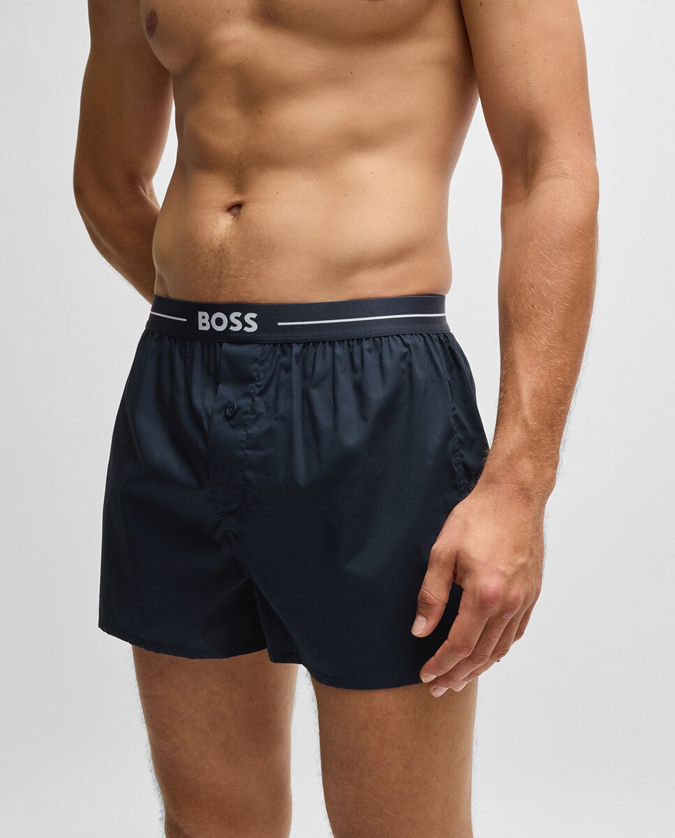 Embalagem de Dois Calções de Pijama de Algodão com Logótipo na Cintura Azul-marinho-6