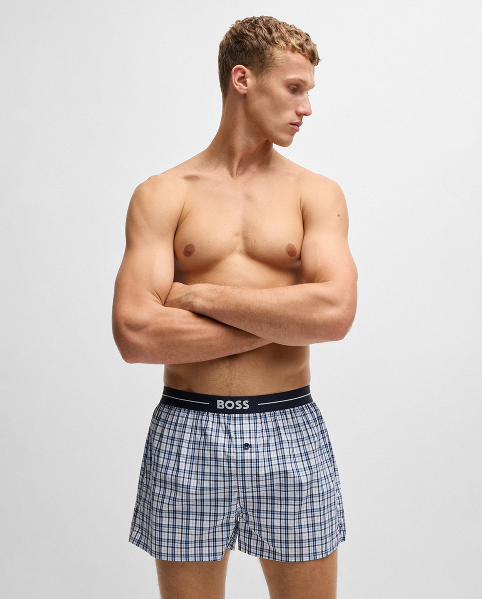 Embalagem de Dois Calções de Pijama de Algodão com Logótipo na Cintura Azul-marinho-2