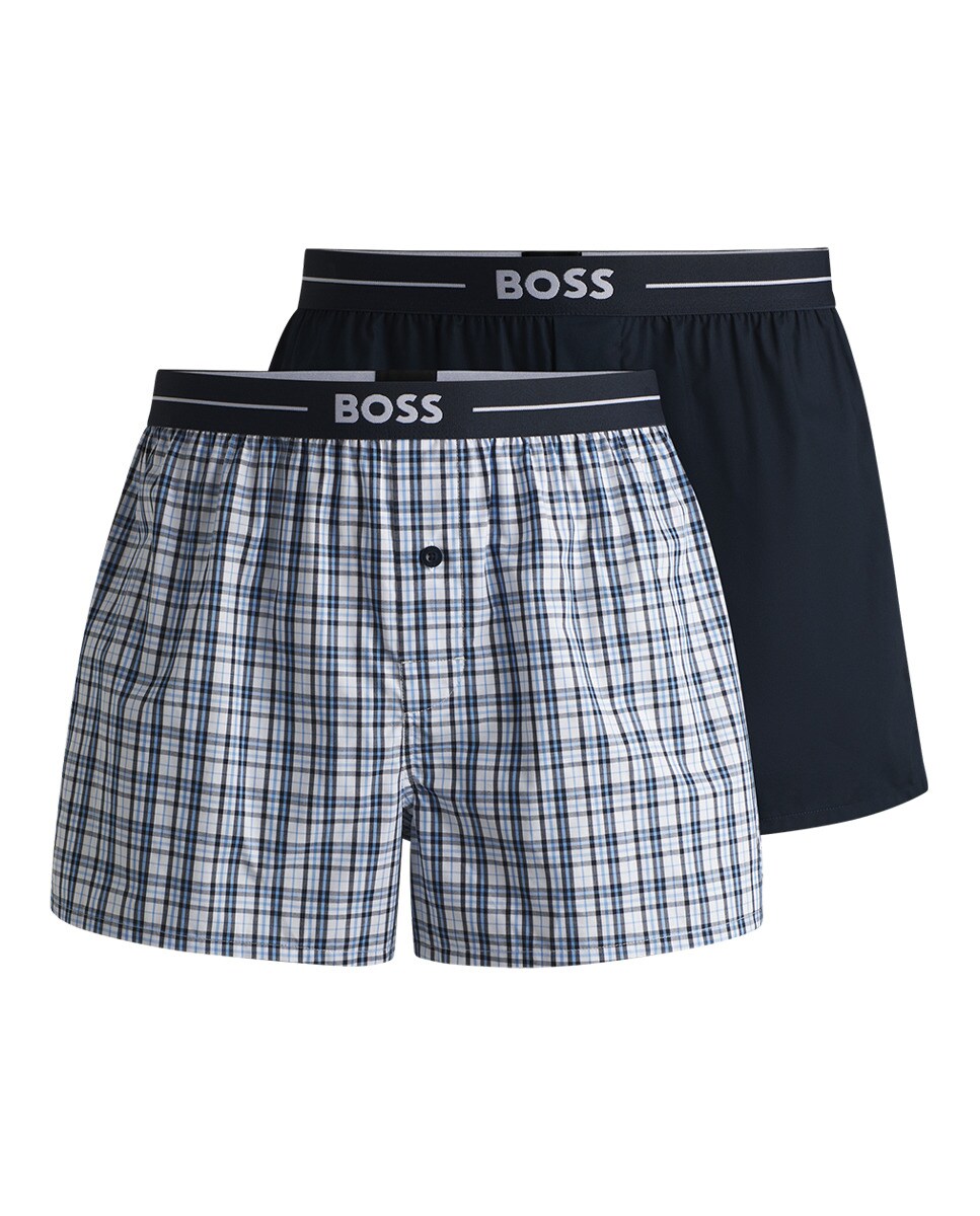 Embalagem de Dois Calções de Pijama de Algodão com Logótipo na Cintura Azul-marinho-7