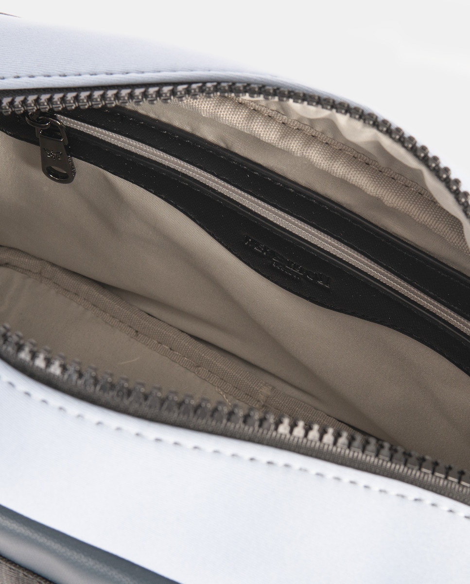 Mala a Tiracolo Combinada com Neopreno, Lados com Bolsos Decorativos, Bolso de Fecho de Correr Exterior à Frente e um Pequeno Atrás Azul-3