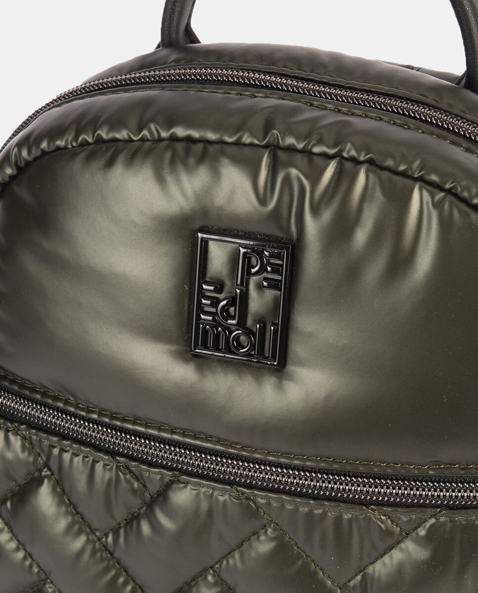Mochila Bomber Agradável ao Toque com Pespontos, Fecho de Correr e Alças Ajustáveis Verde-3