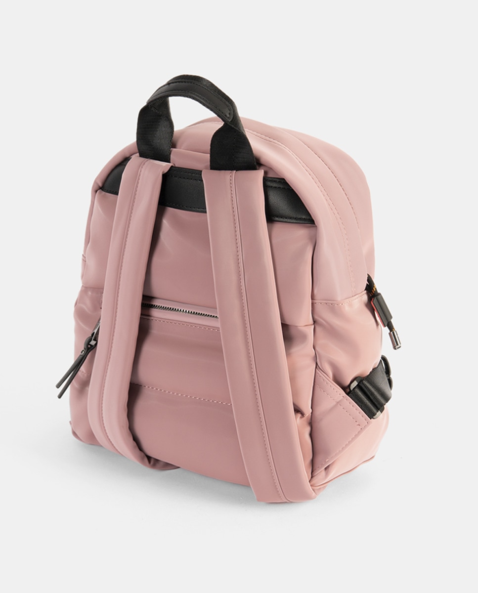 Mochila Bomber Agradável ao Toque com Fecho de Correr, Alças Ajustáveis, Dois Bolsos Exteriores com Fecho de Correr, um à Frente e Outro Atrás. Nude-2