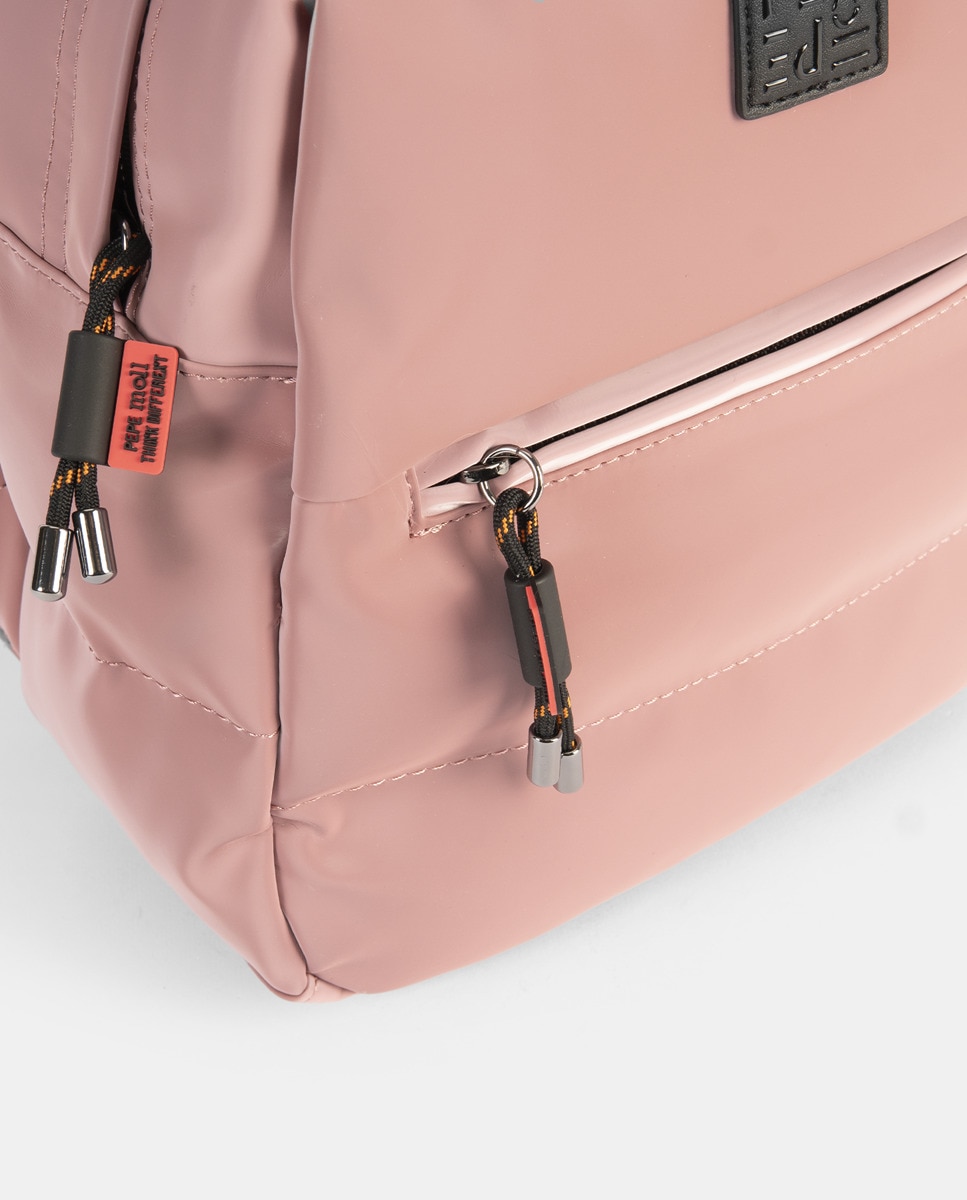 Mochila Bomber Agradável ao Toque com Fecho de Correr, Alças Ajustáveis, Dois Bolsos Exteriores com Fecho de Correr, um à Frente e Outro Atrás. Nude-3