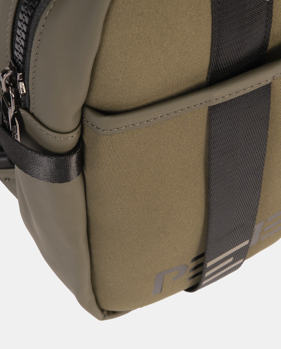Mochila de Neopreno com Bolsos Grandes à Frente com Fecho de Clip. Bolso Traseiro Pequeno.  Alças Ajustáveis Caqui-4