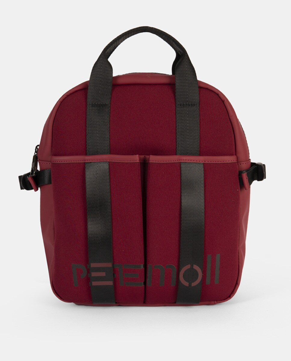 Mochila de Neopreno com Bolsos Grandes à Frente com Fecho de Clip. Bolso Traseiro Pequeno.  Alças Ajustáveis Bordeaux-1
