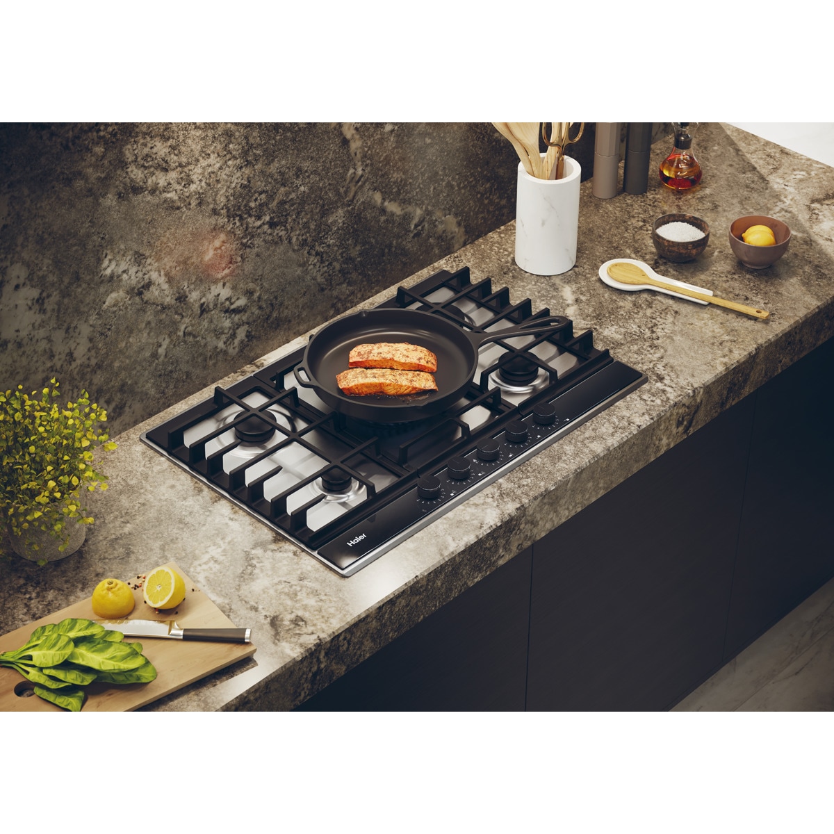 Placa gas Haier con 5 Quemadores, Preciflame, Gas On Metal Series 4 - HAHG7W5TX Inox-5