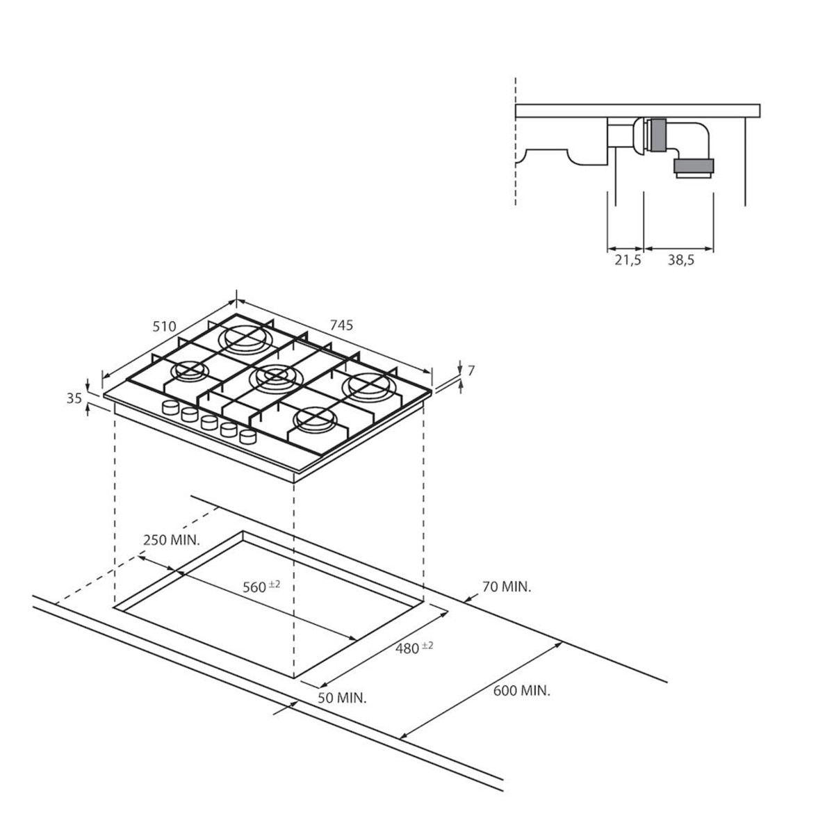 Placa gas Haier con 5 Quemadores, Preciflame, Gas On Metal Series 4 - HAHG7W5TX Inox-2