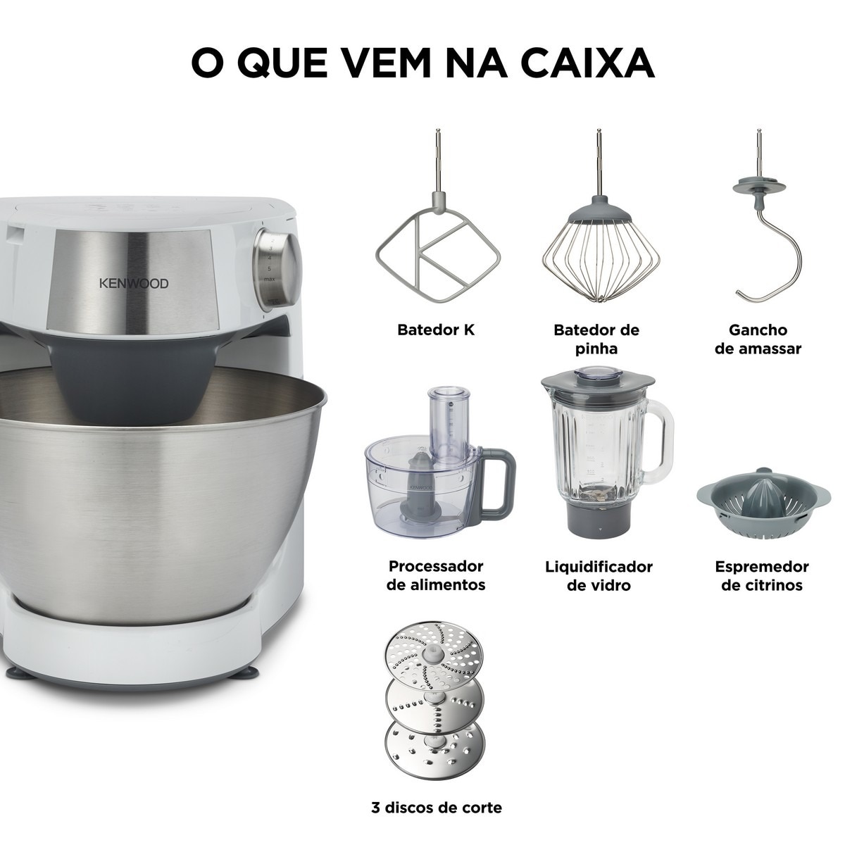 Robot de Cozinha Kenwood Prospero+ KHC29.J0WH de 1000W com Taça Inox de 4,3 Litros - Branco Branco-8