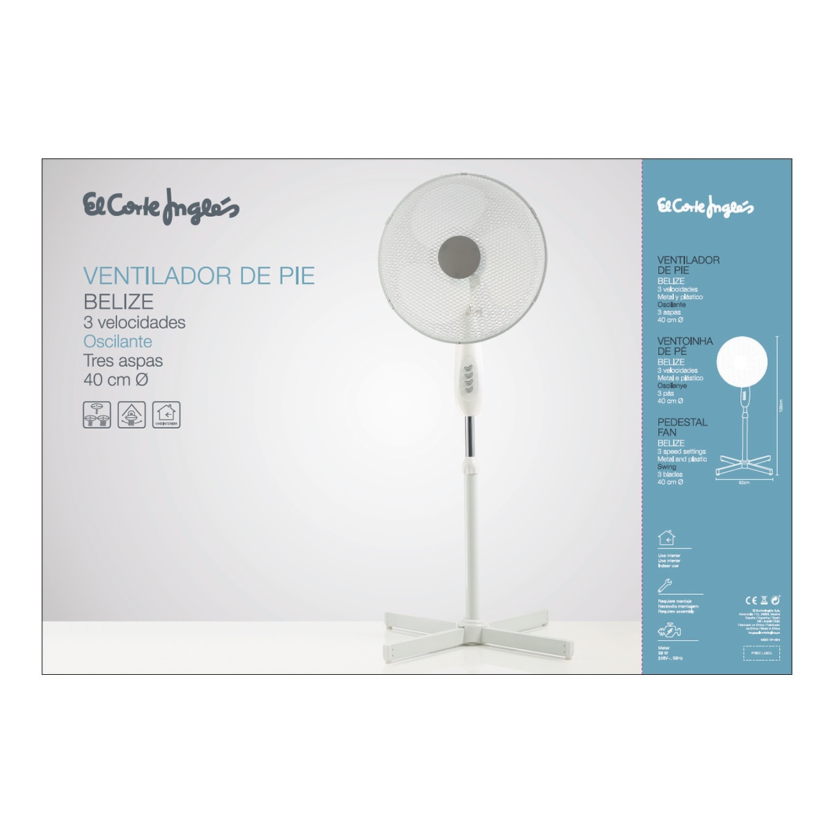 Ventilador de pie El Corte Inglés VP-40N con 3 velocidades Blanco-7