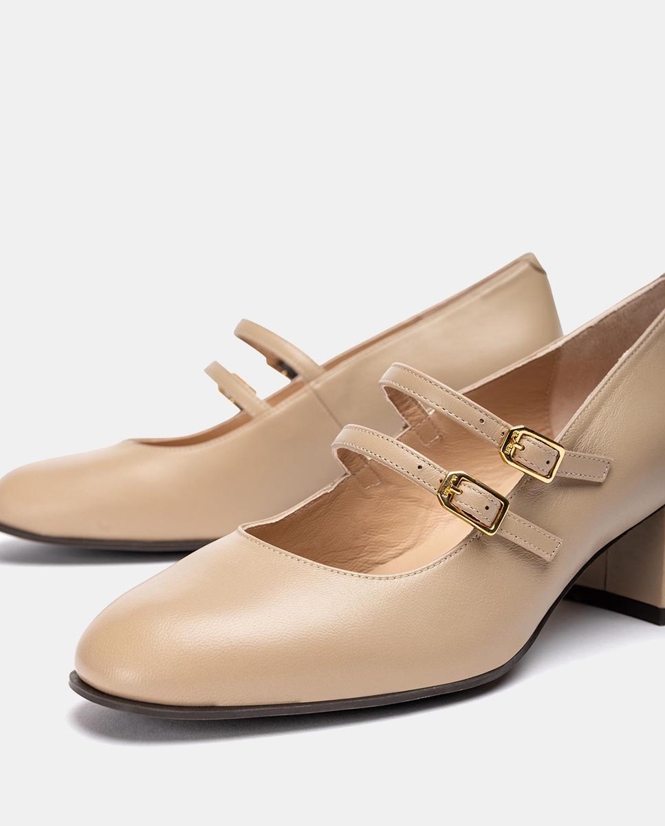 Sapatos de Presilha com Tira Dupla com Fivela Castanho-4