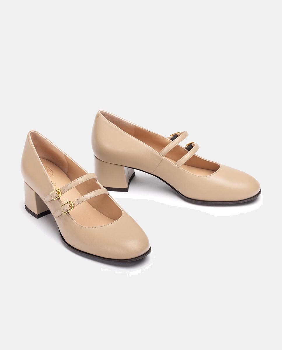 Sapatos de Presilha com Tira Dupla com Fivela Castanho-2