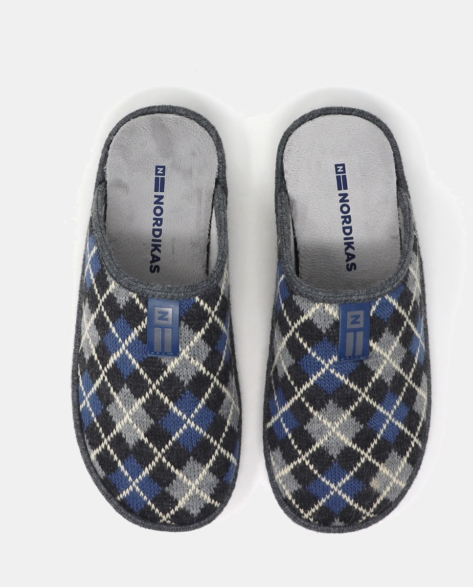 Chinelos de Quarto em Tecido aos Losangos Cinzento-4