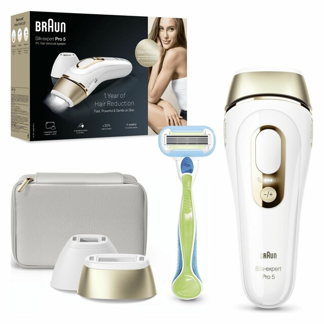 Imagem 0 de Depiladora de Luz Pulsada IPL Braun Silk Expert S5 PL5152 para Corpo e Rosto - Branco e Dourado