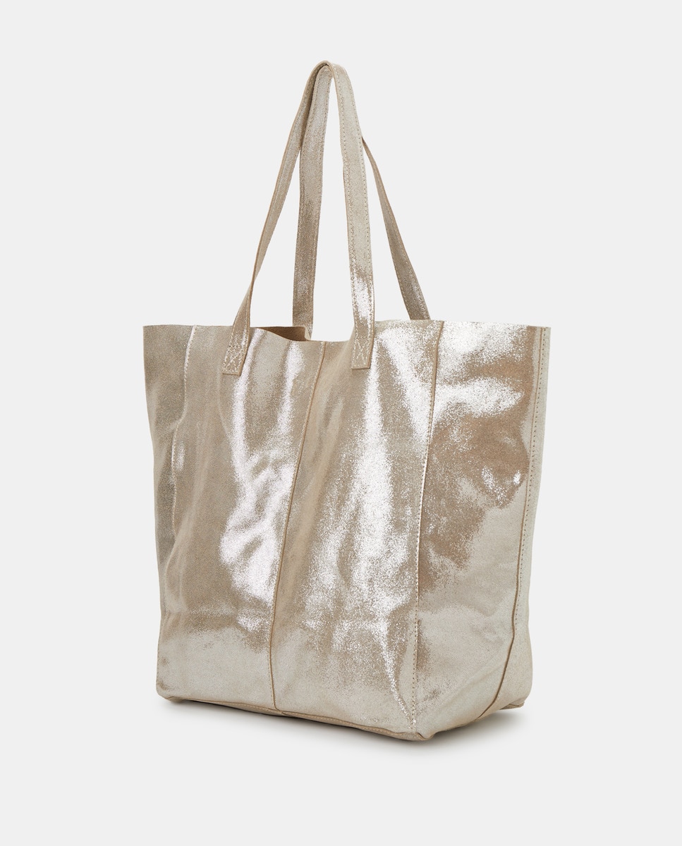 Mala Shopper em Pele Prata-2
