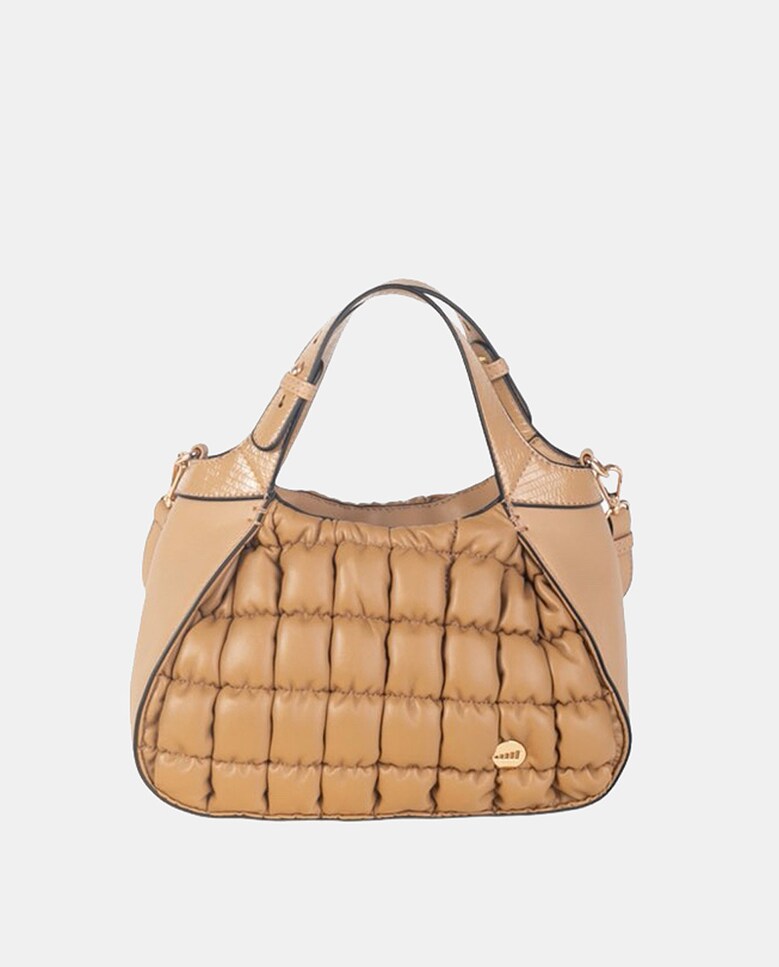 Mala de Mão de Duas Alças Confecionada em 3 Materiais de Diferentes Acabamentos, Todos a Condizer - Camel Camel-1