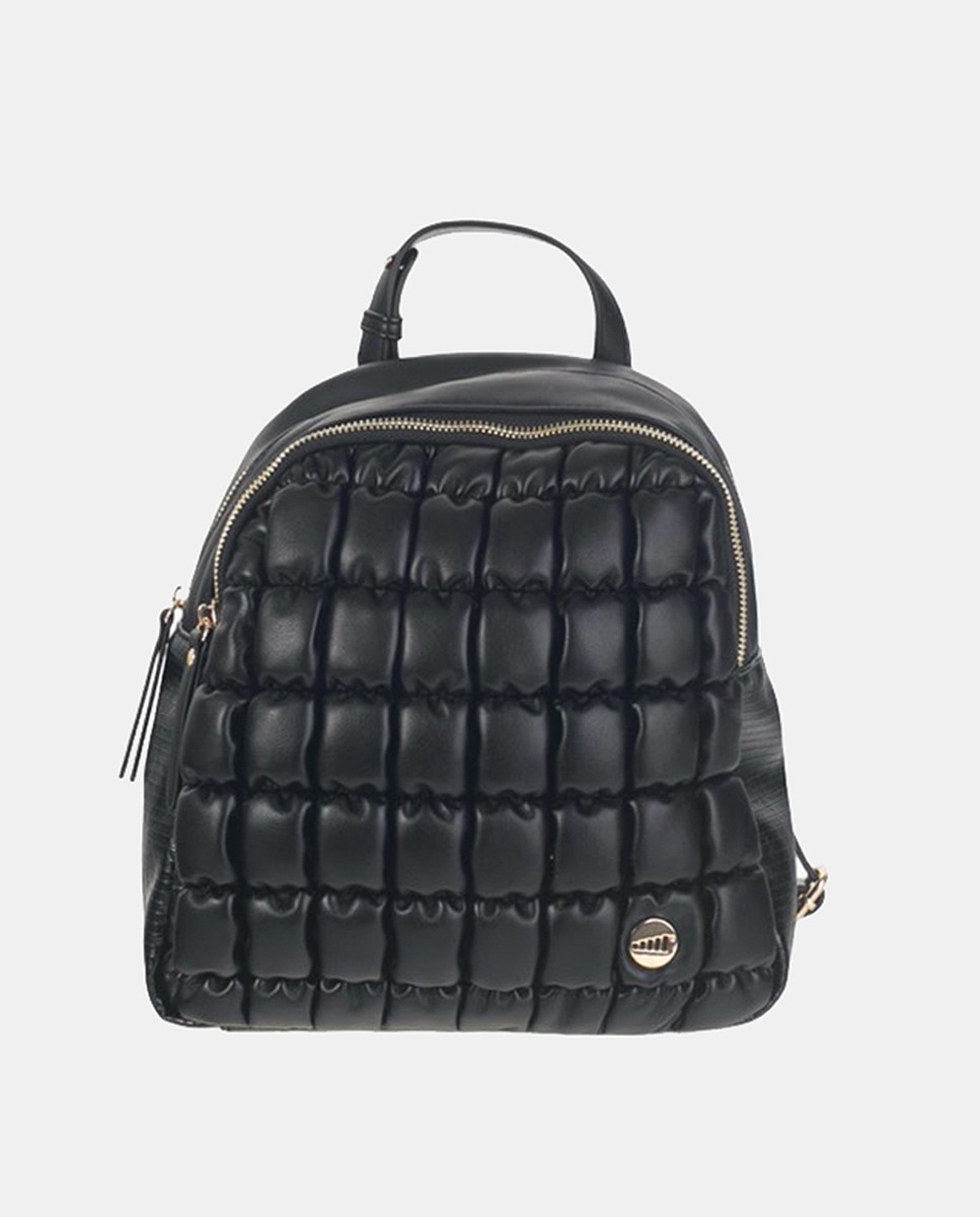 Mochila Tamanho Médio Confecionada em 3 Materiais de Diferentes Acabamentos a Condizer - Preto Preto-1