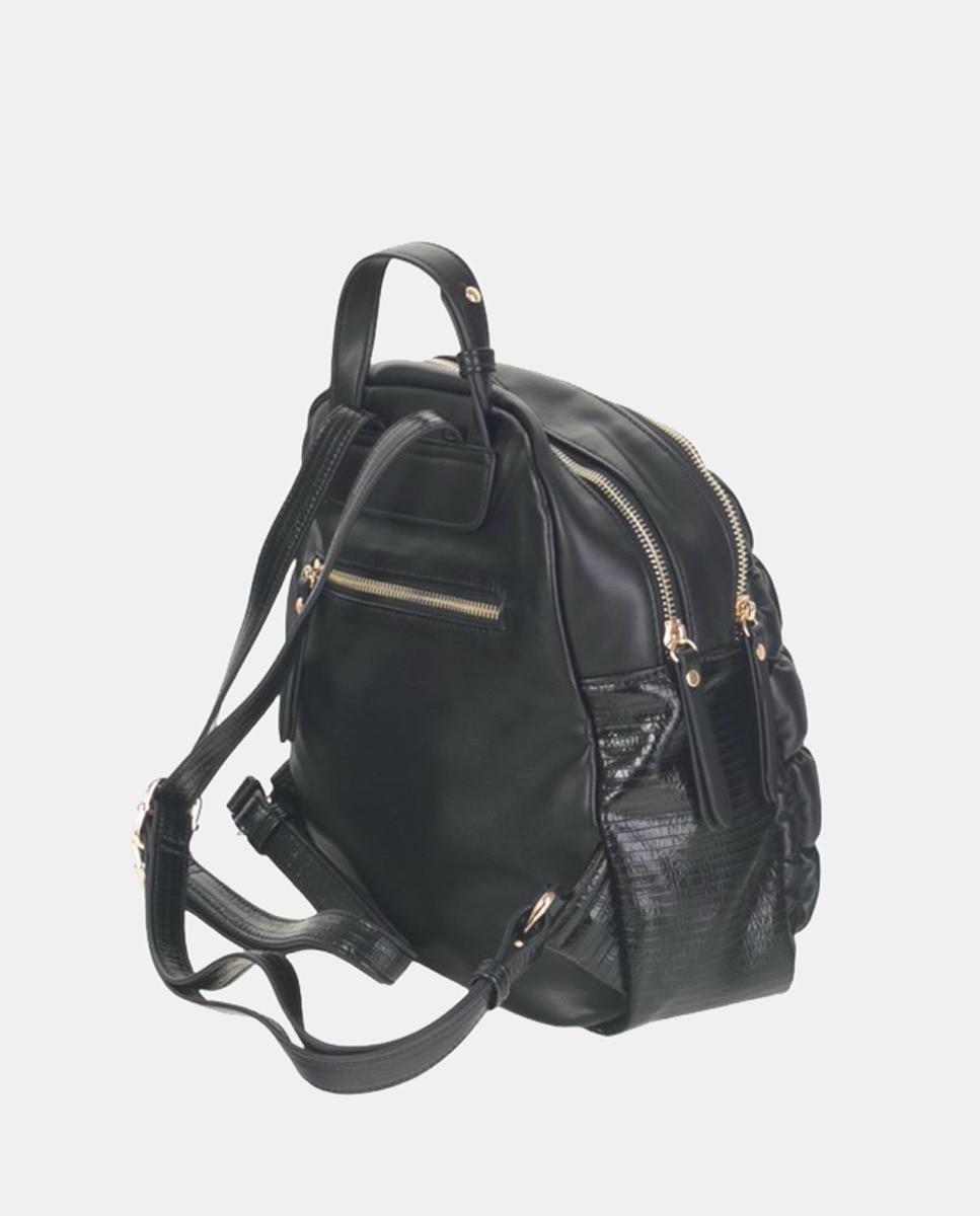 Mochila Tamanho Médio Confecionada em 3 Materiais de Diferentes Acabamentos a Condizer - Preto Preto-2