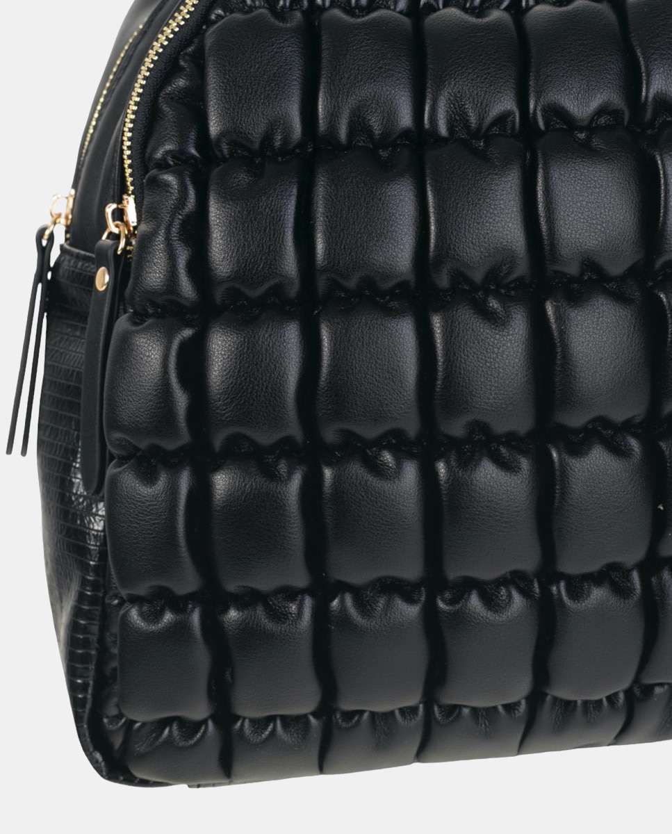 Mochila Tamanho Médio Confecionada em 3 Materiais de Diferentes Acabamentos a Condizer - Preto Preto-3