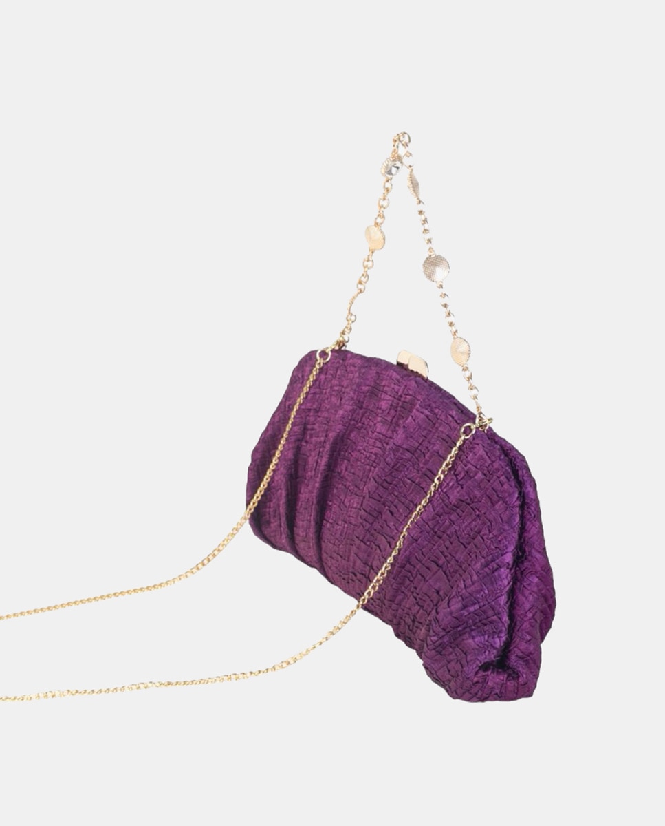 Mala Clutch Tipo Carteira em Cetim Franzido com Alça de Fantasia - Cor de Beringela Bordeaux-2
