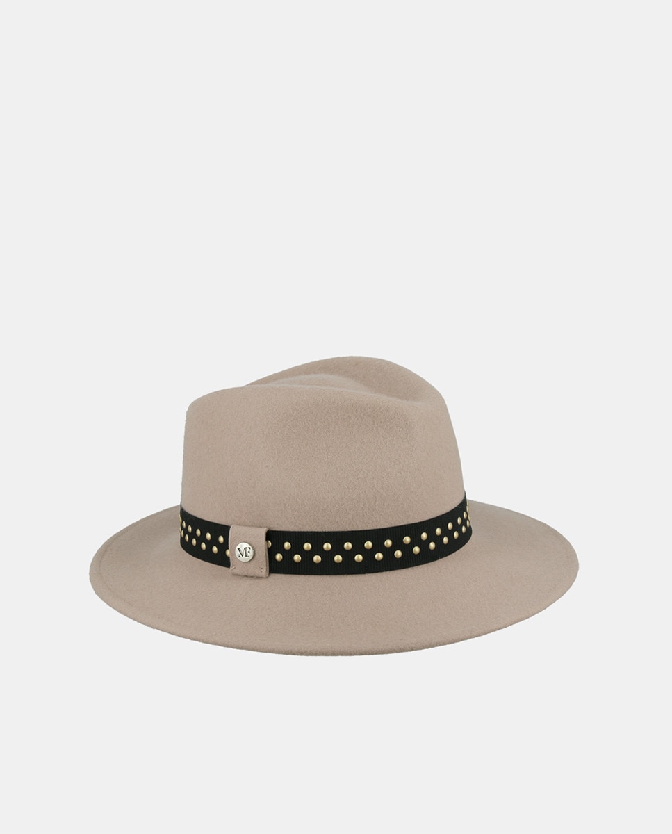 Chapéu Fedora com Fita a Condizer e em Lã - Preto Bege-1
