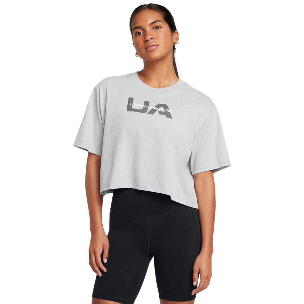 T-shirt Casual de Mulher Ua W Boxy Crop Branded Ss-Gry Cinzento-1