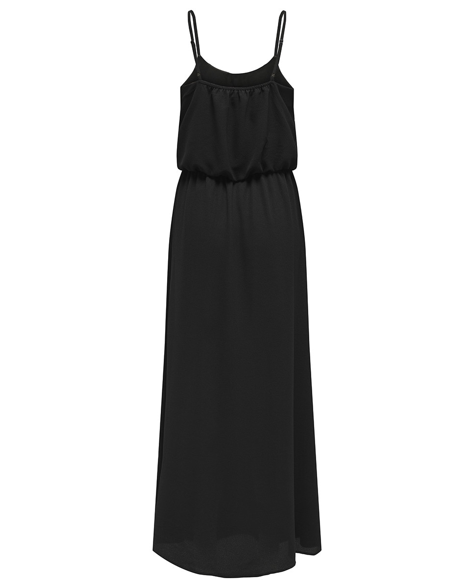 Vestido comprido de alças finas e tecido fluido Preto-7