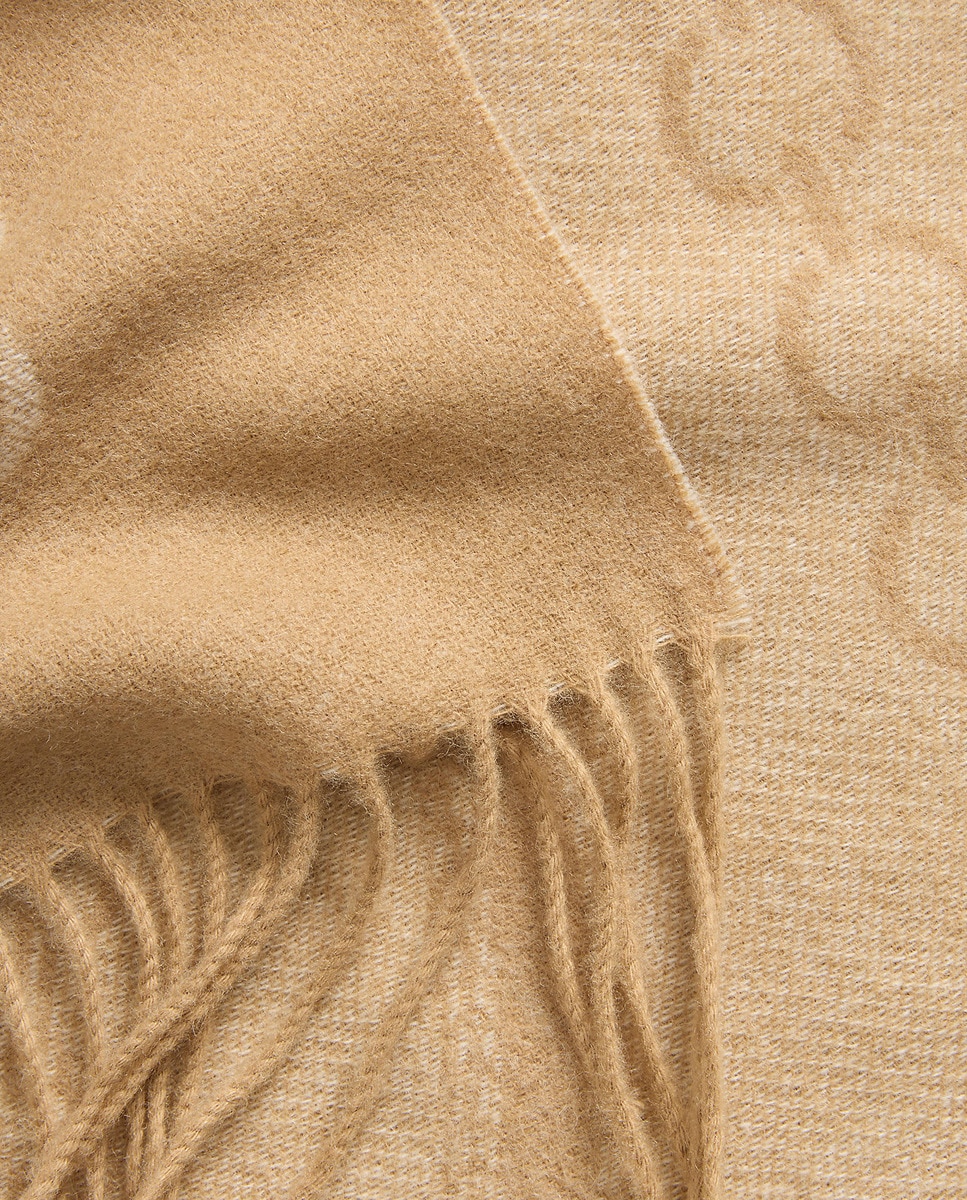 Cachecol Estampado com Franjas Camel-3
