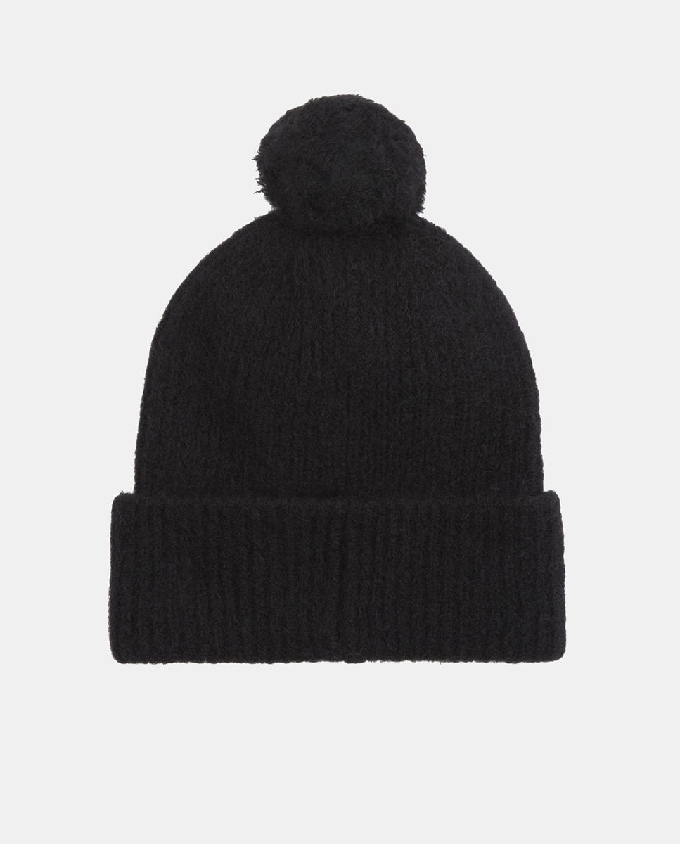 Gorro com Pompom e Logótipo à Frente Preto-2