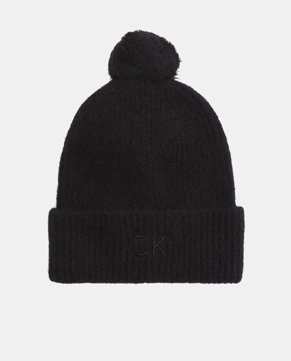 Gorro com Pompom e Logótipo à Frente Preto-1