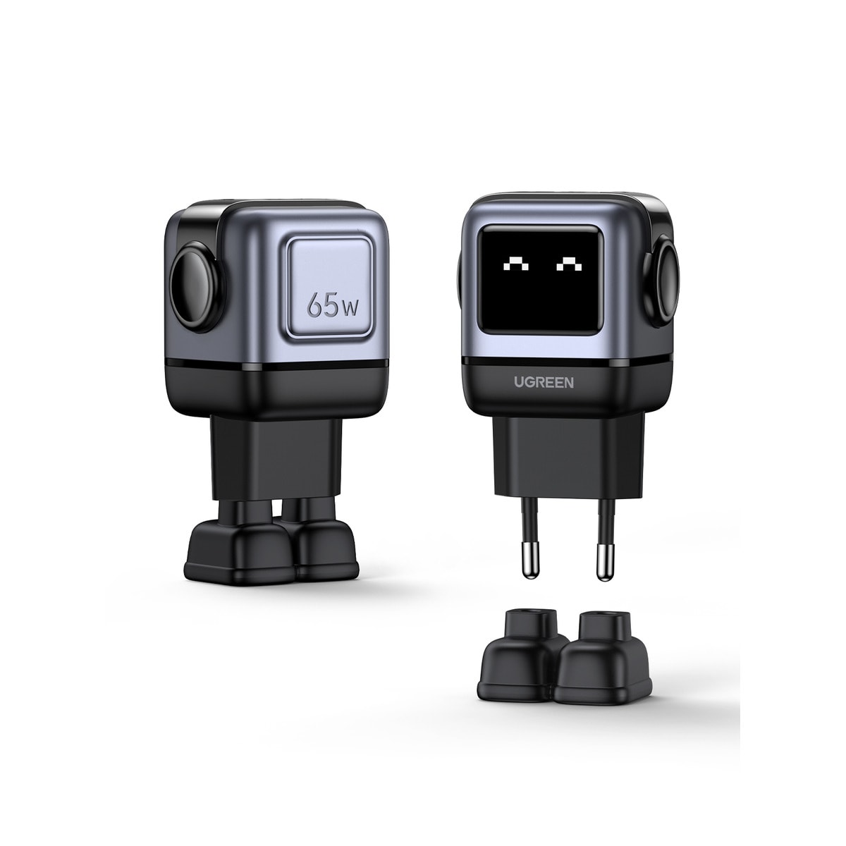 Cargador Ugreen Nexode Robot 65W GaN con 3 puertos: 2 USB-C y 1 USB-A con carga rápida, negro Negro-2