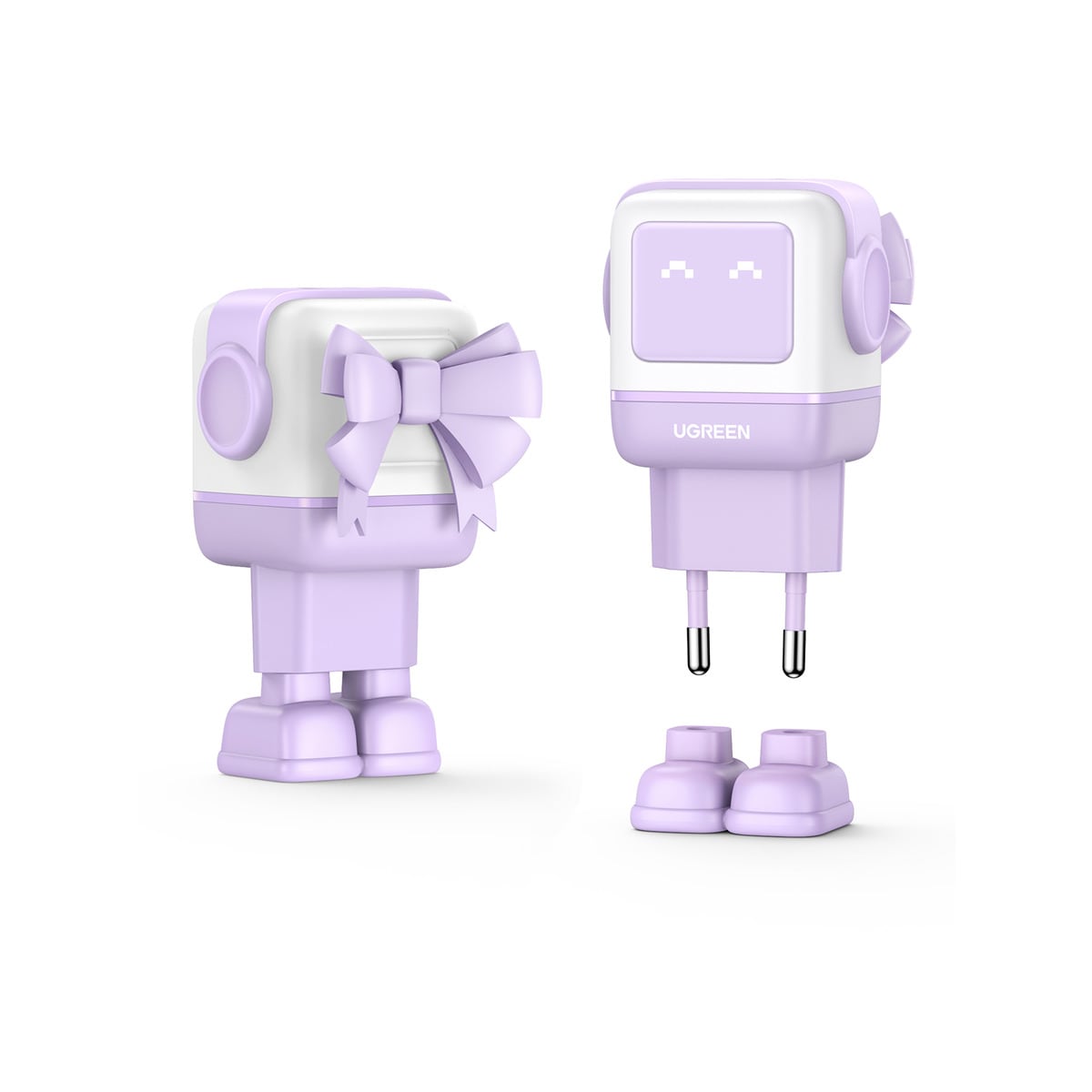 Cargador Ugreen Nexode Robot 65W GaN con 3 puertos: 2 USB-C y 1 USB-A con carga rápida, violeta Violeta-3