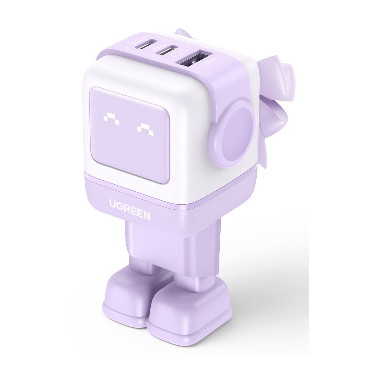 Cargador Ugreen Nexode Robot 65W GaN con 3 puertos: 2 USB-C y 1 USB-A con carga rápida, violeta Violeta-1
