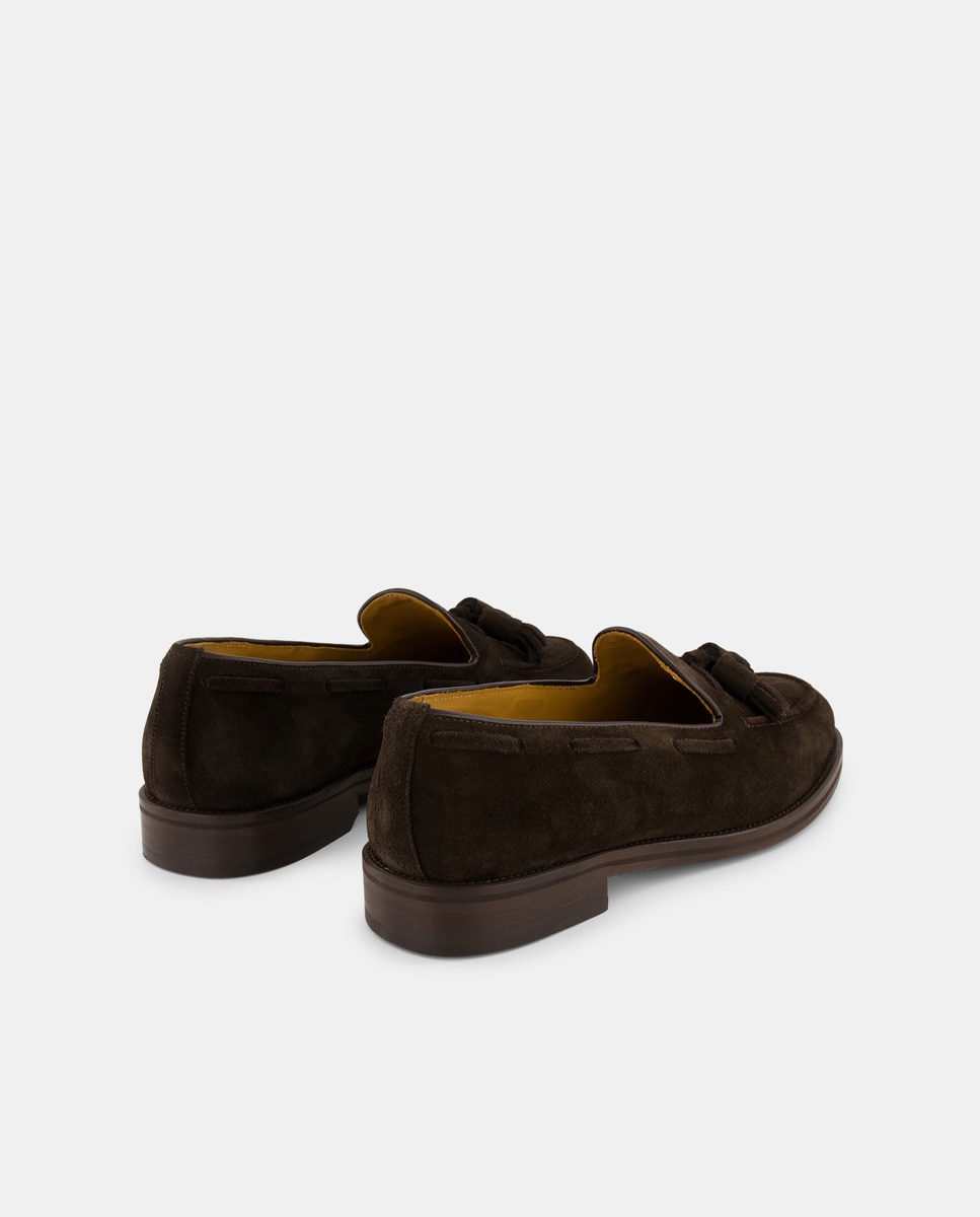 Mocassins com Detalhe de Borlas e em Pele Castanho-escuro-3