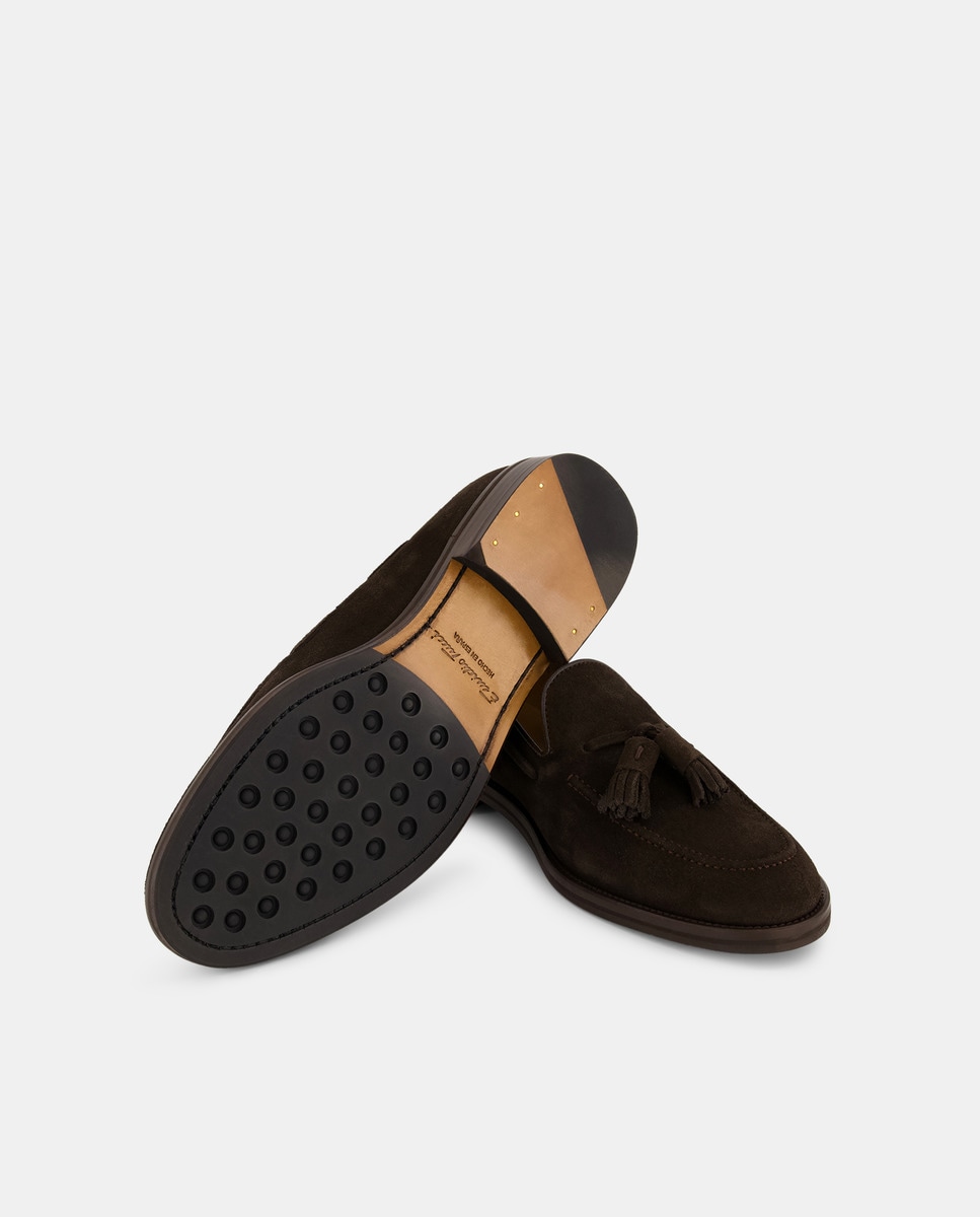 Mocassins com Detalhe de Borlas e em Pele Castanho-escuro-2