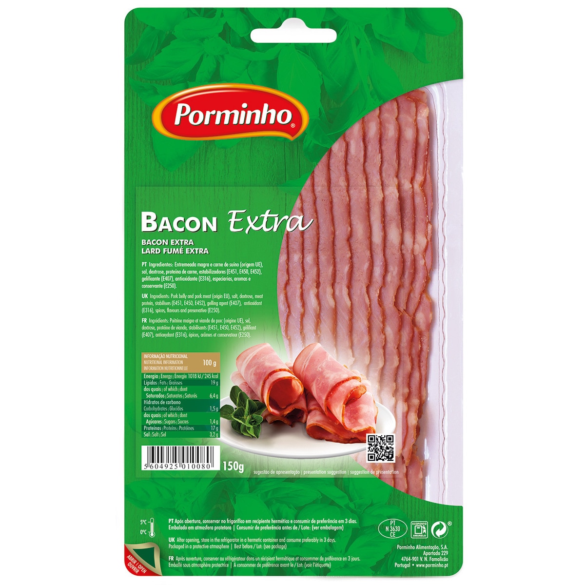 Bacon Extra em Fatias Finas embalagem| 150 g