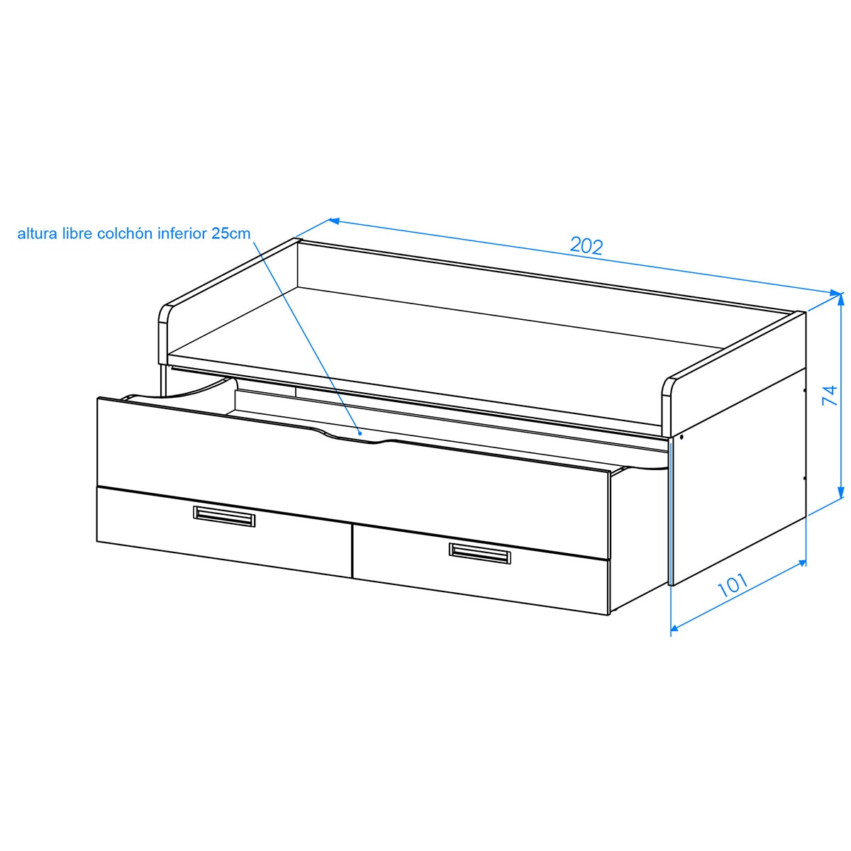 Cama com Gavetão e 2 Gavetas e Encosto Baixo Mio Branco / Canela-2